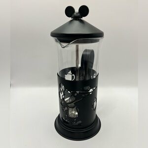 Disney Mickey Mouse Coffee French Press All Metal & Glass W/ Cutouts 8” Tall EUC